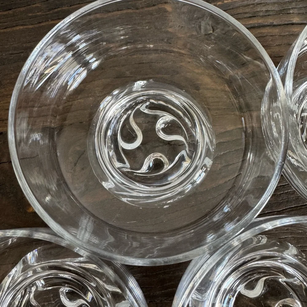 Aderia Glass Clear Footed Glass Desert Bowls Swirl Set of 4 Made in Japan